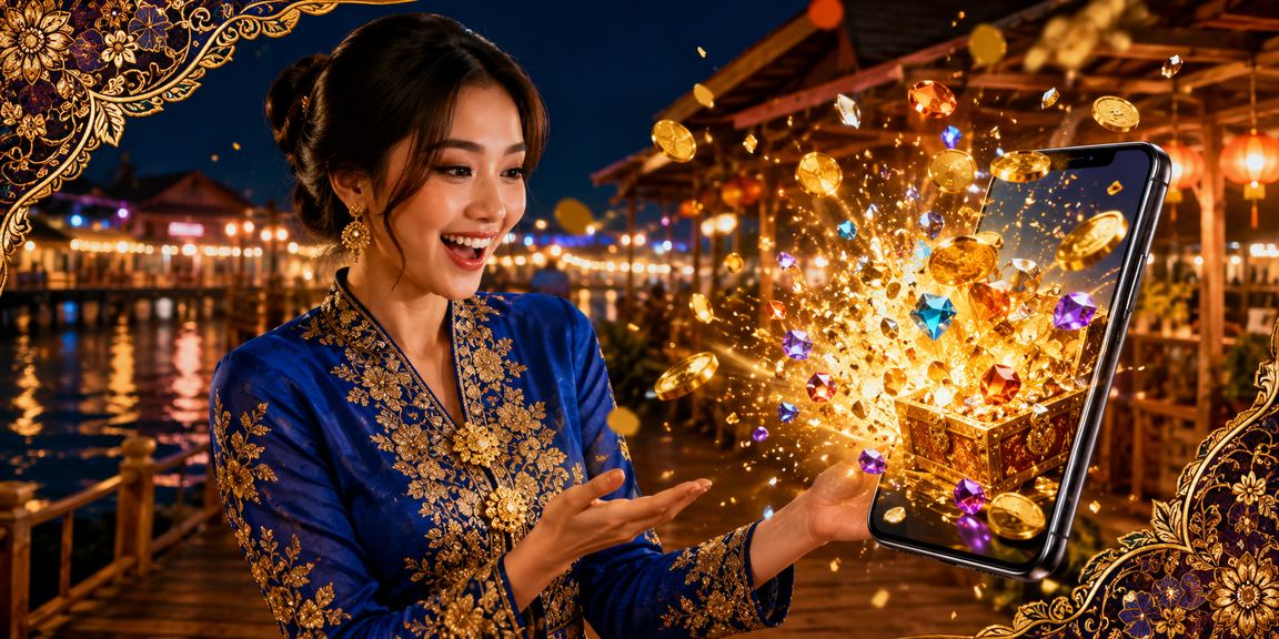 Pengguna Malaysia bermain kasino mudah alih starbuck88 dengan pakaian tradisional baju kurung di Sabah